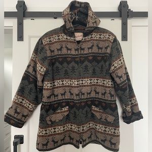 VTG Woolrich Wool Aztec Western Made In USA Hooded Coat Jacket Sz L